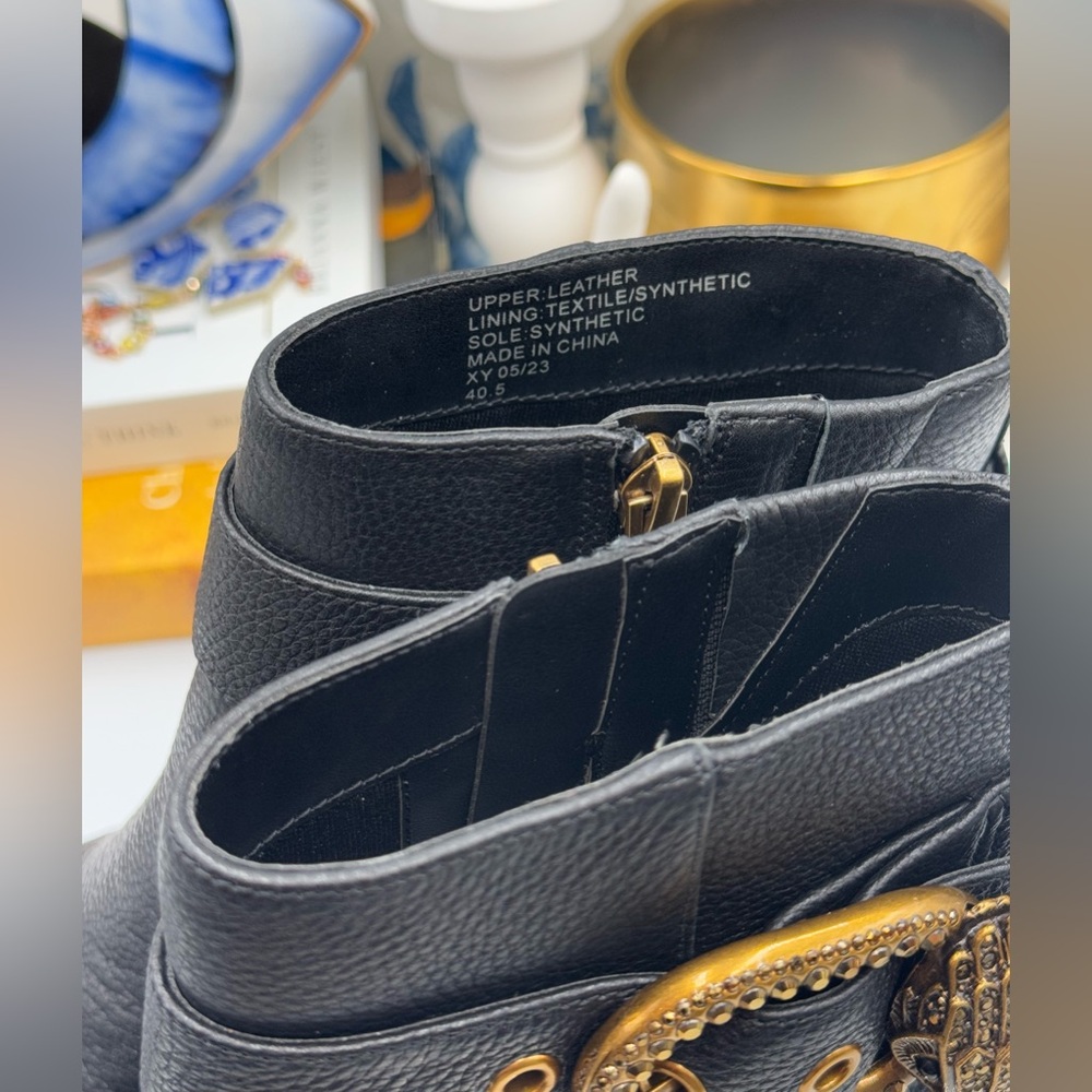 🆕 KURT GEIGER LONDON 🧿 NWOT Mayfair 55 Ankle Boot Boot, Black Gold, Sz 41 US10 - Picture 6 of 16